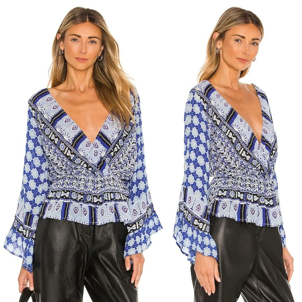 NWT Free People Rosalie Wrap Top Indigo